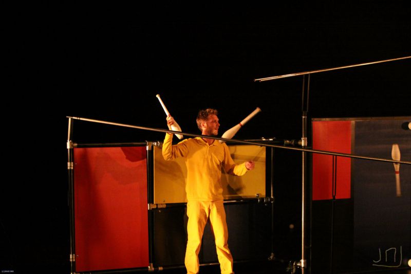 Deux massues qui tournent dans un rail